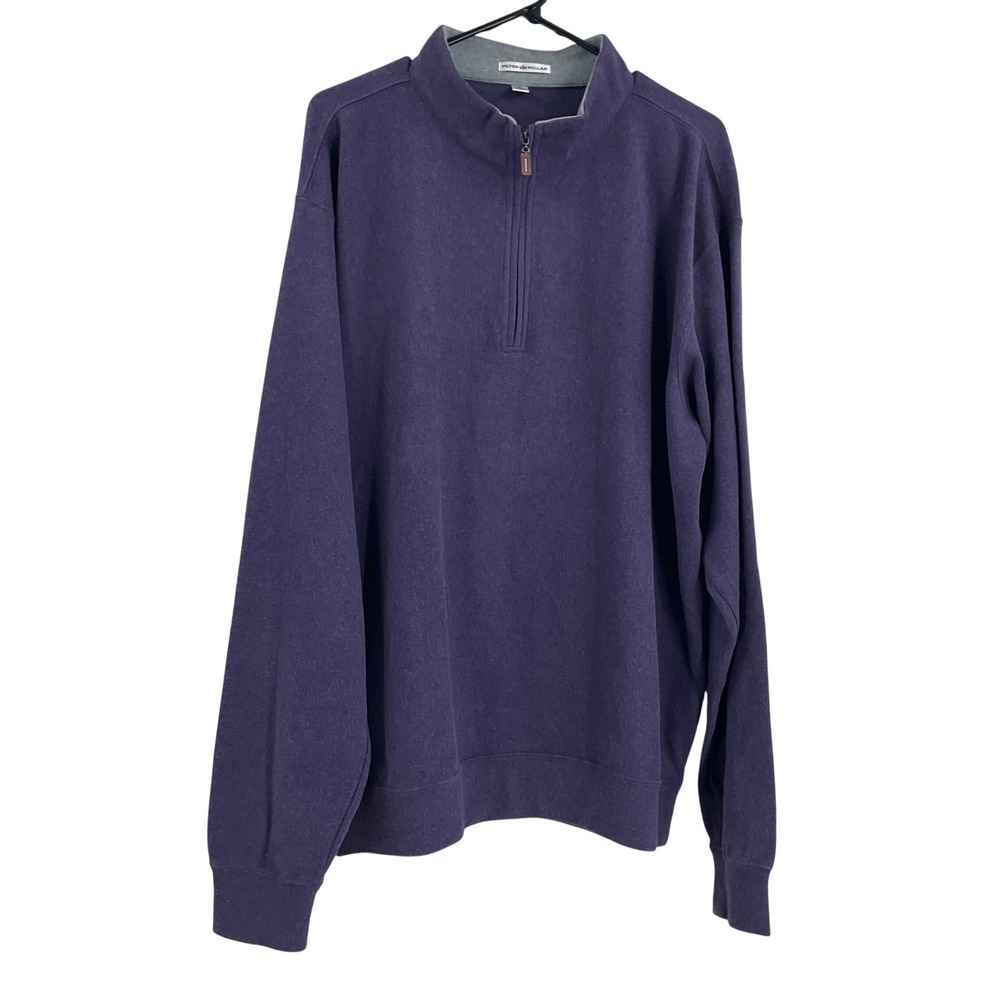 Peter Millar Mens XL Purple 100% Cotton Quarter Zip Pullover Sweater Mock Neck